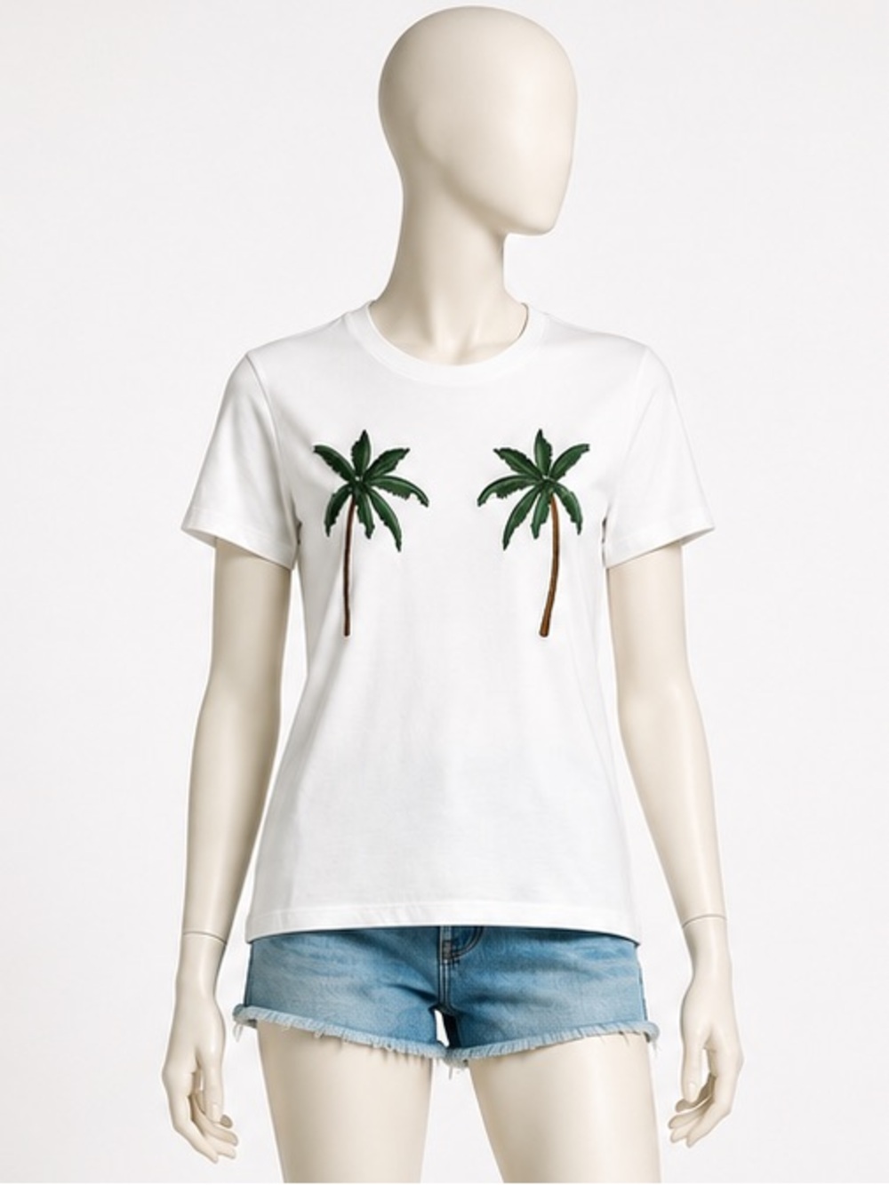 White Tee, Palm Trees, H&M, Size M